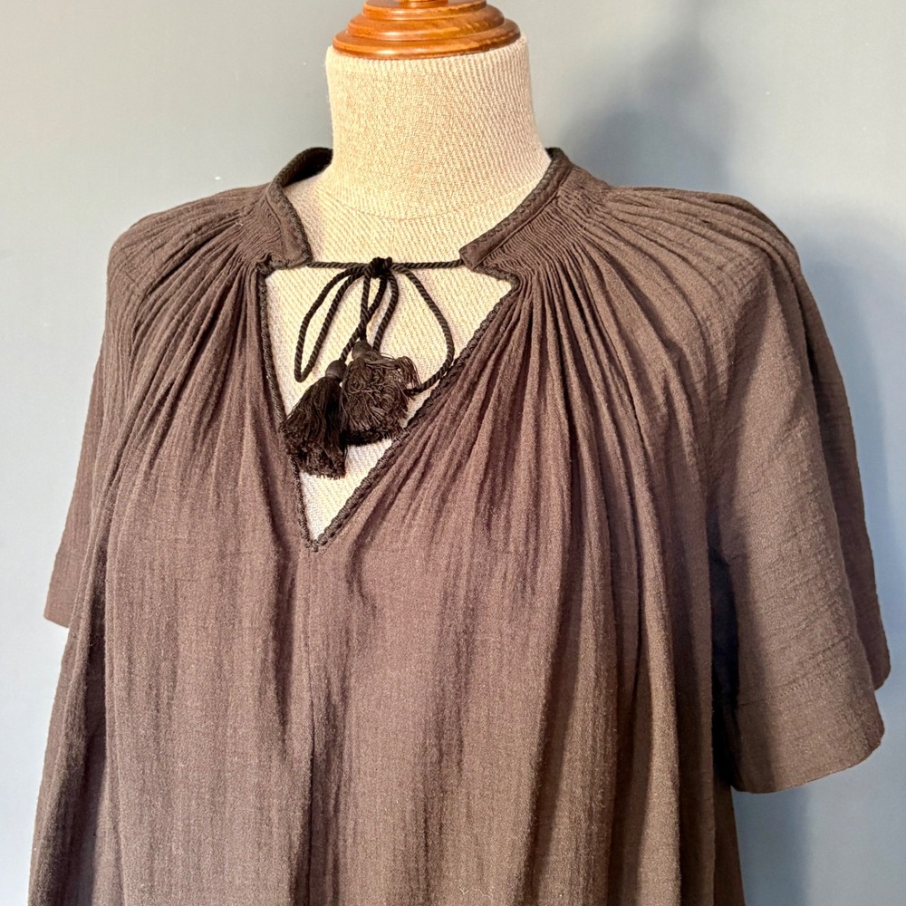 Vince Cotton Gauze Peasant Black Blouse Top | Size Small |